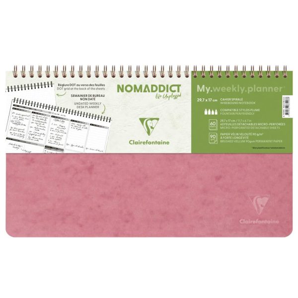 My.weekly.planner Age Bag cahier reliure int&eacute;grale en-t&ecirc;te 29,7&times;17 cm 120 pages d&eacute;tachables Semainier de bureau non dat&eacute; et r&eacute;glure DOT au verso