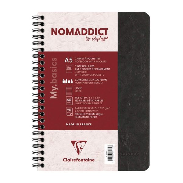 Carnet reliure int&eacute;grale &agrave; pochettes Age Bag A5 120 pages d&eacute;tachables lign&eacute;