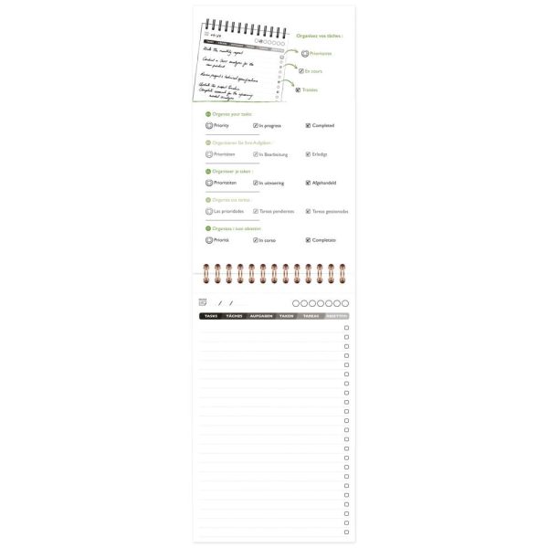 My.task.manager Age Bag bloc de bureau reliure int&eacute;grale en-t&ecirc;te 12&times;20 cm 250 pages d&eacute;tachables r&eacute;glure DOT au verso