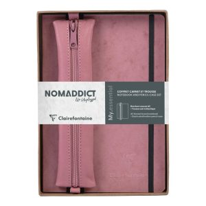 Coffret My.essential A5 192 pages DOT + trousse cuir plate &agrave; &eacute;lastique Rose antique