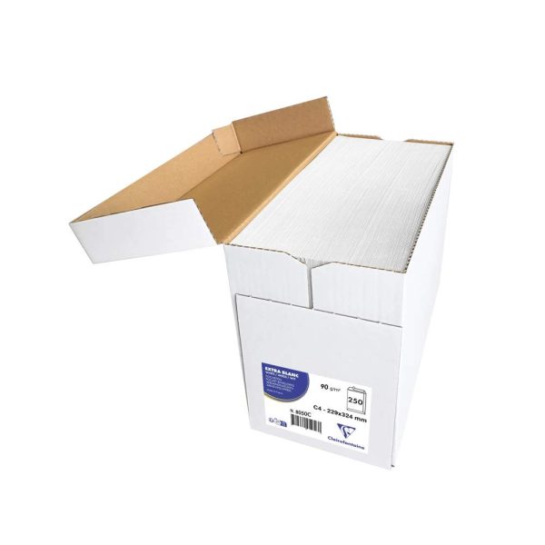 Boite de 250 Pochettes Blanches C4-229&times;324 mm &ndash; Auto-Adh&eacute;sives &ndash; 90g/m2