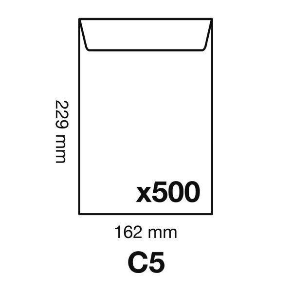 Boite de 500 Pochettes Blanches C5-162x229mm &ndash; Auto-Adh&eacute;sives &ndash; 120g/m2