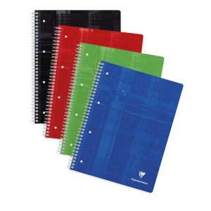 Cahier reliure int&eacute;grale A4+ 240 pages d&eacute;tachables perfor&eacute; 4 trous petits carreaux + marge et cadre en-t&ecirc;te 4 couleurs de bandes Couleur al&eacute;atoire
