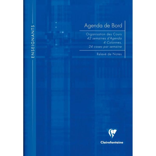 Agenda de bord enseignant 4 colonnes (24 cases/semaine) rembord&eacute; rigide A4 144 pages Couleur al&eacute;atoire