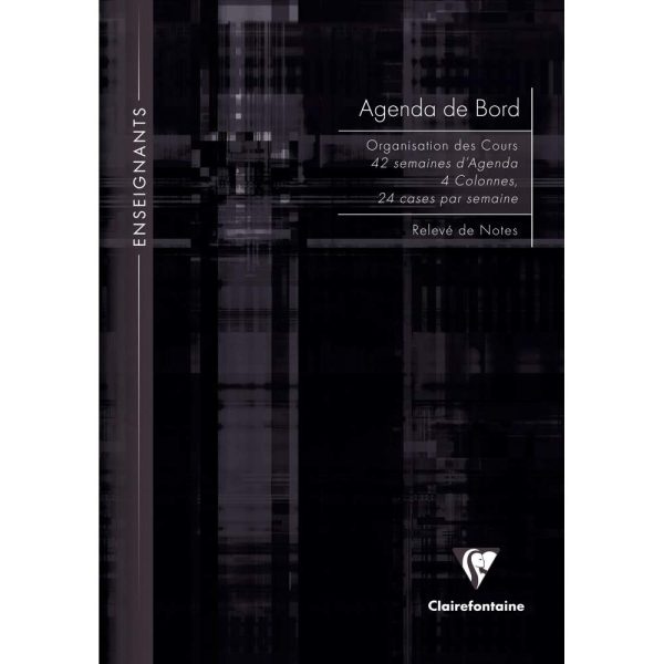 Agenda de bord enseignant 4 colonnes (24 cases/semaine) rembord&eacute; rigide A4 144 pages Couleur al&eacute;atoire