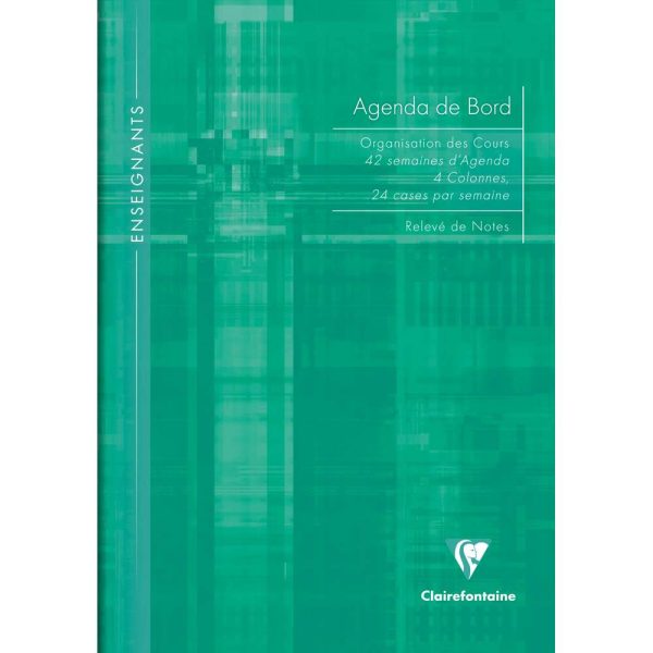 Agenda de bord enseignant 4 colonnes (24 cases/semaine) rembord&eacute; rigide A4 144 pages Couleur al&eacute;atoire