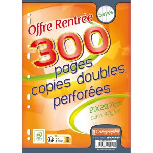 Copies doubles 8000 sous film A4 300 pages perfor&eacute;es grands carreaux 90 g