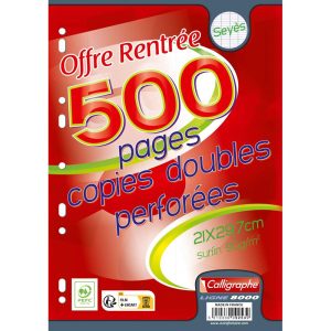Copies doubles 8000 sous film A4 500 pages perfor&eacute;es grands carreaux 90 g