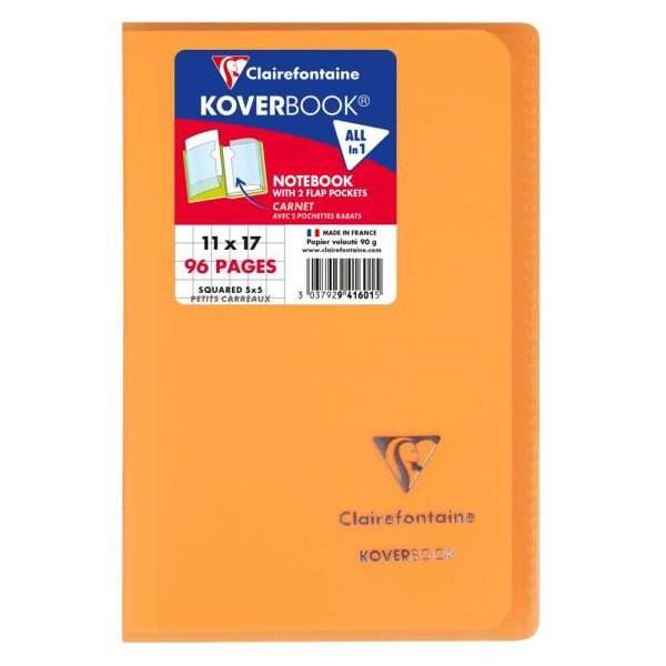 Carnet piqu&eacute; Koverbook 11x17cm 96 pages petits carreaux couverture polypropyl&egrave;ne transparent