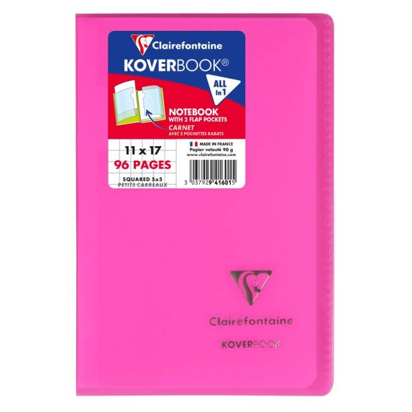 Carnet piqu&eacute; Koverbook 11x17cm 96 pages petits carreaux couverture polypropyl&egrave;ne transparent