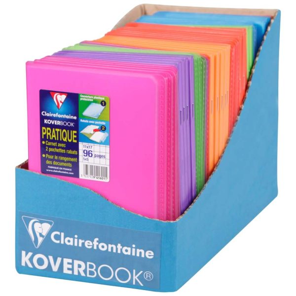 Carnet piqu&eacute; Koverbook 11x17cm 96 pages petits carreaux couverture polypropyl&egrave;ne transparent