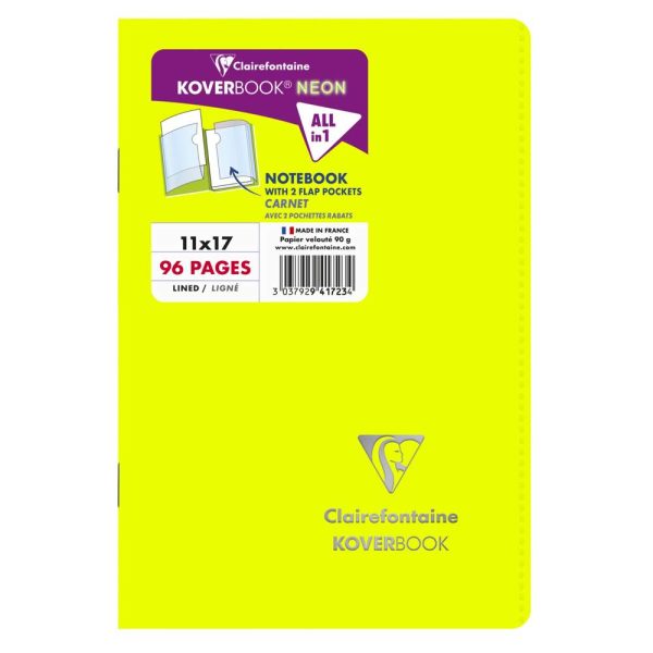 Carnet piqu&eacute; Koverbook Neon 11x17cm 96 pages lign&eacute; couverture polypropyl&egrave;ne opaque
