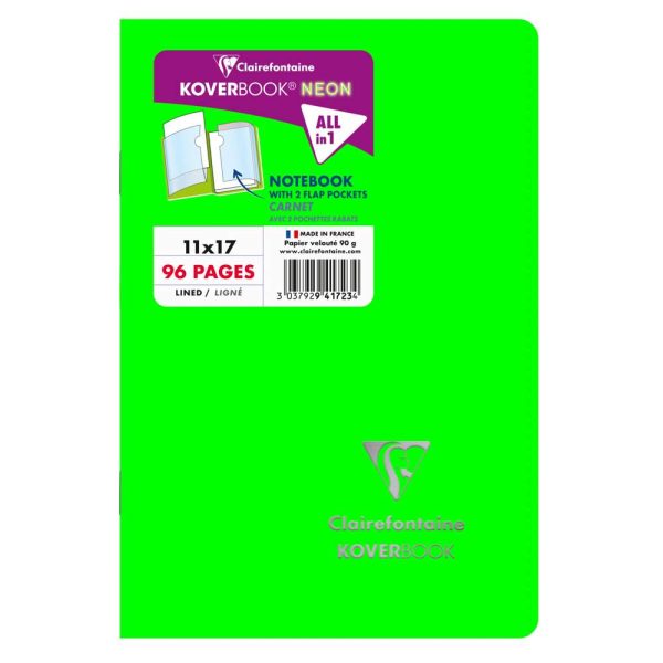 Carnet piqu&eacute; Koverbook Neon 11x17cm 96 pages lign&eacute; couverture polypropyl&egrave;ne opaque