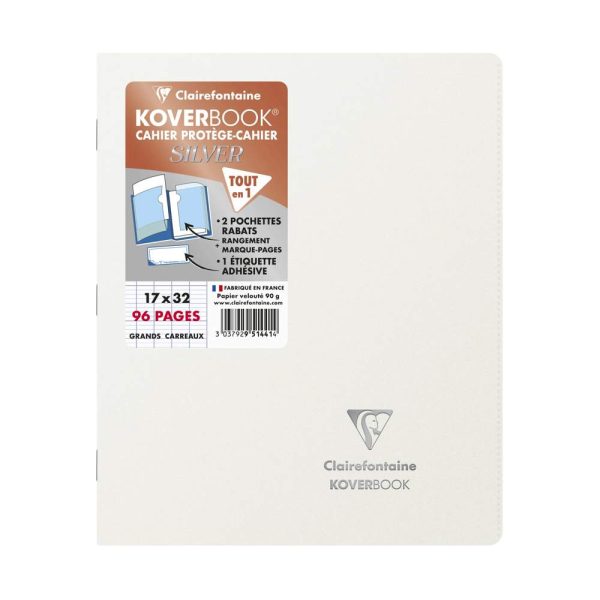 Cahier piqu&eacute; Koverbook Silver 17&times;22 cm 96 pages grands carreaux couverture polypropyl&egrave;ne opaque