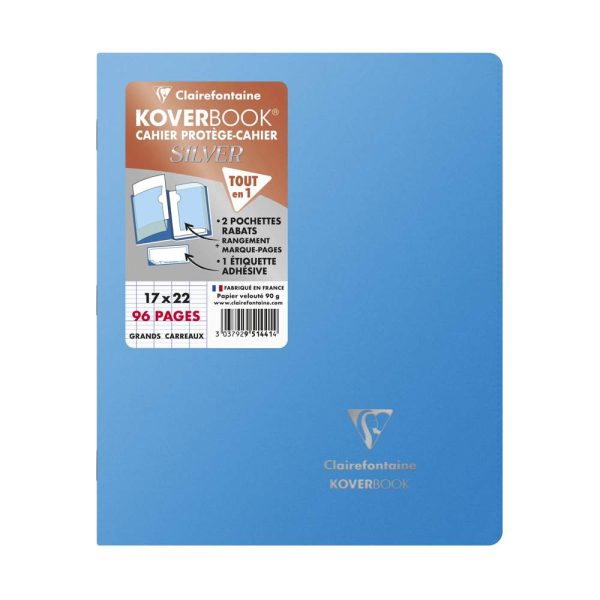 Cahier piqu&eacute; Koverbook Silver 17&times;22 cm 96 pages grands carreaux couverture polypropyl&egrave;ne opaque