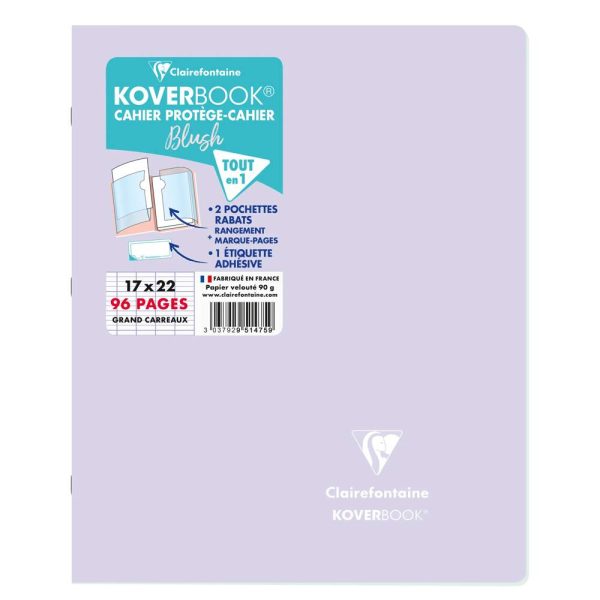 Cahier piqu&eacute; Koverbook Blush 17x22cm 96 pages grands carreaux couverture polypropyl&egrave;ne opaque bicolore