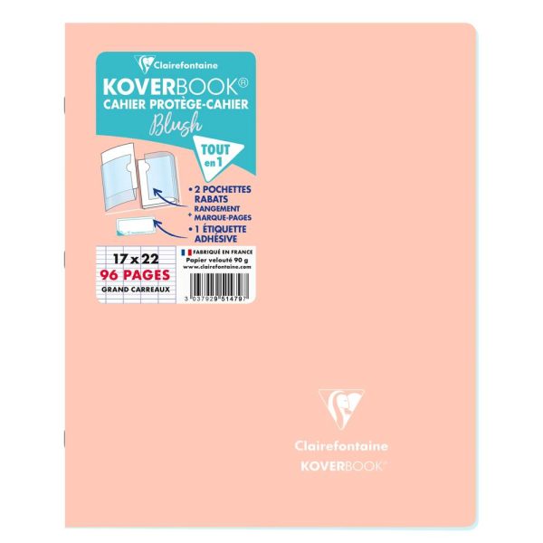Cahier piqu&eacute; Koverbook Blush 17x22cm 96 pages grands carreaux couverture polypropyl&egrave;ne opaque bicolore