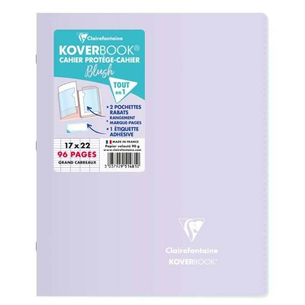 Cahier piqu&eacute; Koverbook Blush 17x22cm 96 pages grands carreaux couverture polypropyl&egrave;ne opaque bicolore Couleur al&eacute;atoire.