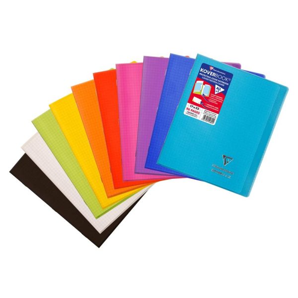 Cahier piqu&eacute; Koverbook 17&times;22 cm 96 pages petits carreaux couverture polypropyl&egrave;ne opaque 100% recycl&eacute;