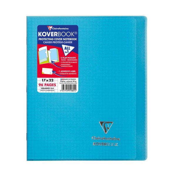 Cahier piqu&eacute; Koverbook 17&times;22 cm 96 pages petits carreaux couverture polypropyl&egrave;ne opaque 100% recycl&eacute;