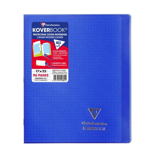 Cahier piqu&eacute; Koverbook 17&times;22 cm 96 pages petits carreaux couverture polypropyl&egrave;ne opaque 100% recycl&eacute;