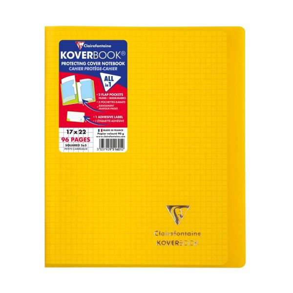 Cahier piqu&eacute; Koverbook 17&times;22 cm 96 pages petits carreaux couverture polypropyl&egrave;ne opaque 100% recycl&eacute;
