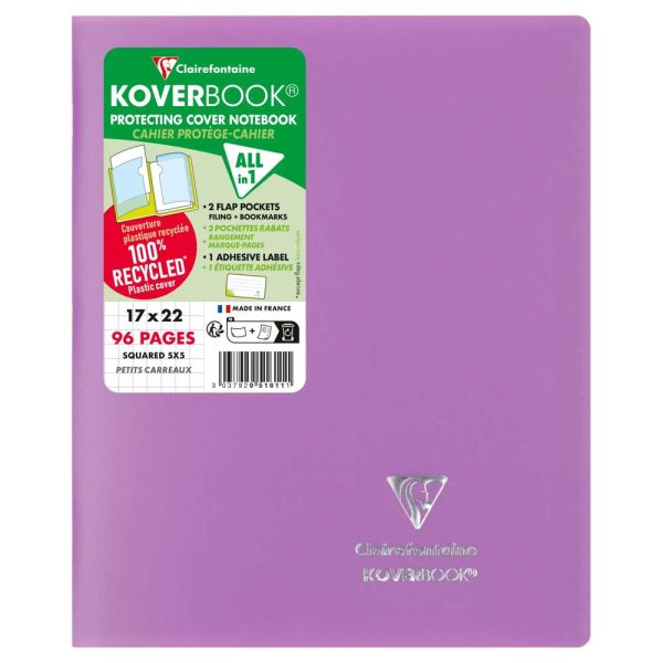 Cahier piqu&eacute; Koverbook 17&times;22 cm 96 pages petits carreaux couverture polypropyl&egrave;ne opaque 100% recycl&eacute;