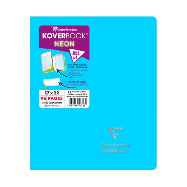 Cahier piqu&eacute; Koverbook Neon 17x22cm 96 pages lign&eacute; + marge couverture polypropyl&egrave;ne opaque
