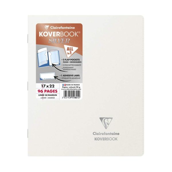 Cahier piqu&eacute; Koverbook Silver 17&times;22 cm 96 pages lign&eacute; + marge couverture polypropyl&egrave;ne opaque