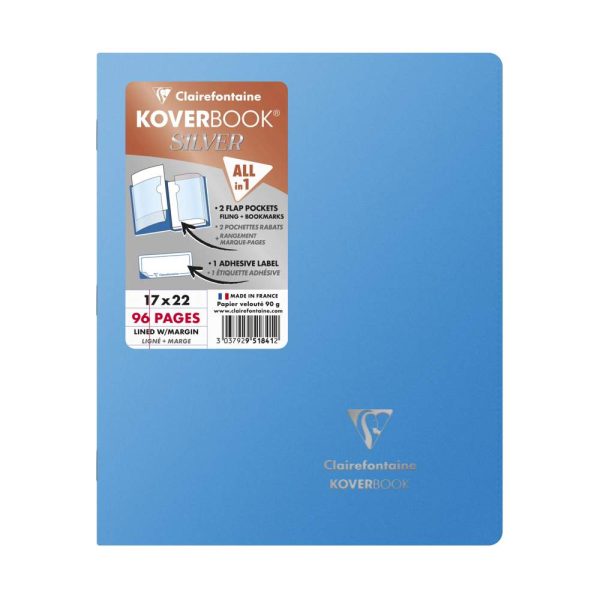 Cahier piqu&eacute; Koverbook Silver 17&times;22 cm 96 pages lign&eacute; + marge couverture polypropyl&egrave;ne opaque