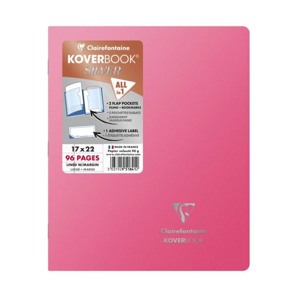 Cahier piqu&eacute; Koverbook Silver 17&times;22 cm 96 pages lign&eacute; + marge couverture polypropyl&egrave;ne opaque