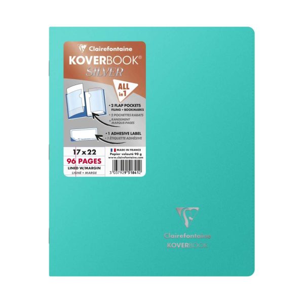 Cahier piqu&eacute; Koverbook Silver 17&times;22 cm 96 pages lign&eacute; + marge couverture polypropyl&egrave;ne opaque