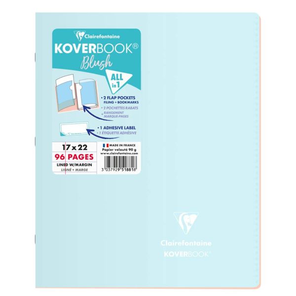 Cahier piqu&eacute; Koverbook Blush 17x22cm 96 pages lign&eacute; + marge couverture polypropyl&egrave;ne opaque Couleur al&eacute;atoire