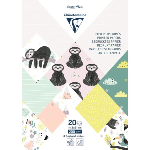 PAPIERS IMPRIM&Eacute;S, Bloc de 20 feuilles 200g/m2 au format 14,8x21cm &ndash; Paresseux
