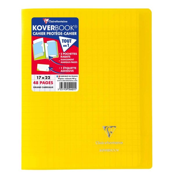 Cahier piqu&eacute; Koverbook 17x22cm 48 pages grands carreaux couverture polypropyl&egrave;ne transparent