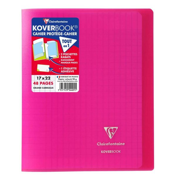 Cahier piqu&eacute; Koverbook 17x22cm 48 pages grands carreaux couverture polypropyl&egrave;ne transparent