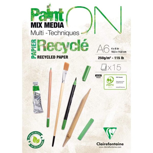 Bloc Paint&rsquo;On encoll&eacute; recycl&eacute; A6 15 feuilles 250g