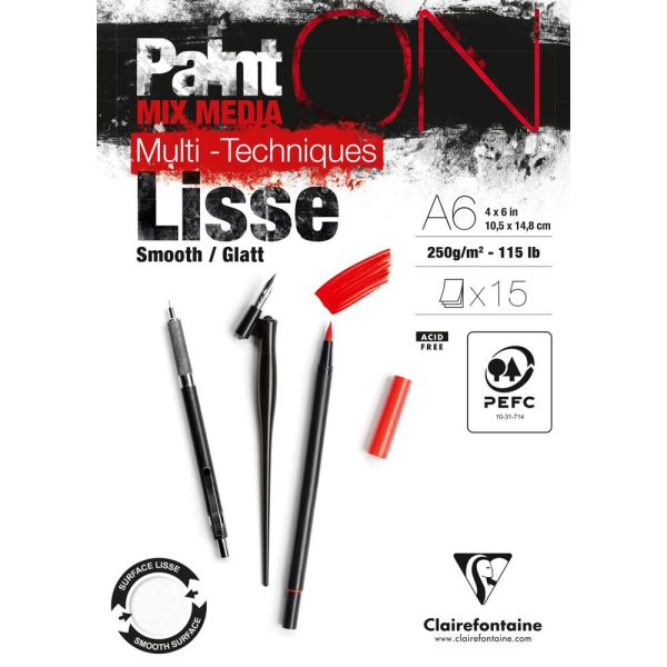 Bloc Paint&rsquo;On encoll&eacute; lisse A6 15 feuilles 250g