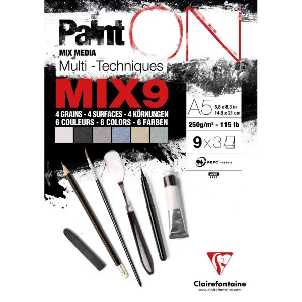 PaintON Mix 9 bloc coll&eacute; 27F A5 250g assorti 9x3F