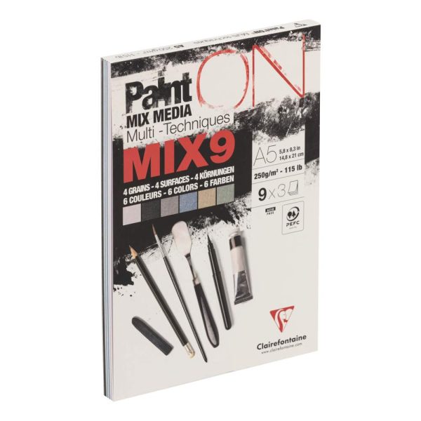 PaintON Mix 9 bloc coll&eacute; 27F A5 250g assorti 9x3F