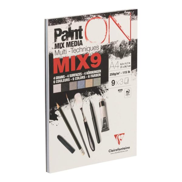 PaintON Mix 9 bloc coll&eacute; 27F A4 250g assorti 9x3F