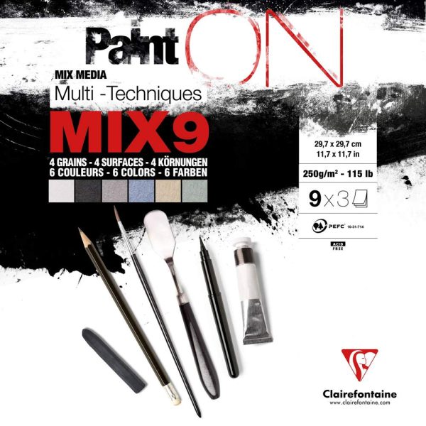 PaintON Mix 9 bloc coll&eacute; 27F 29,7&times;29,7cm 250g assorti 9x3F
