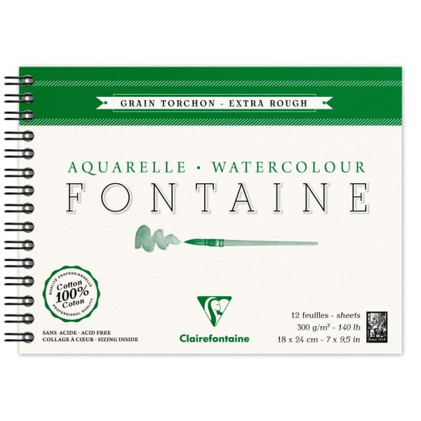 Fontaine album spiral&eacute; 12F 18x24cm 300g grain torchon