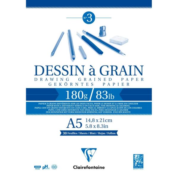 Dessin &agrave; Grain bloc coll&eacute; 30F A5 180g