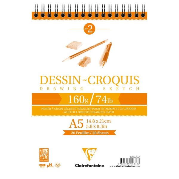 Dessin Croquis bloc spiral&eacute; 35F A5 160g