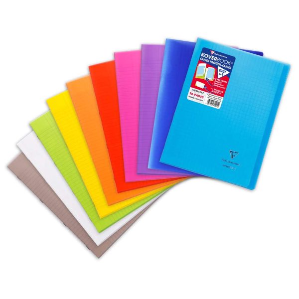 Cahier piqu&eacute; Koverbook A4 96 pages grands carreaux couverture polypropyl&egrave;ne transparent