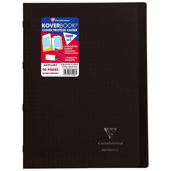 Cahier piqu&eacute; Koverbook A4 96 pages grands carreaux couverture polypropyl&egrave;ne transparent