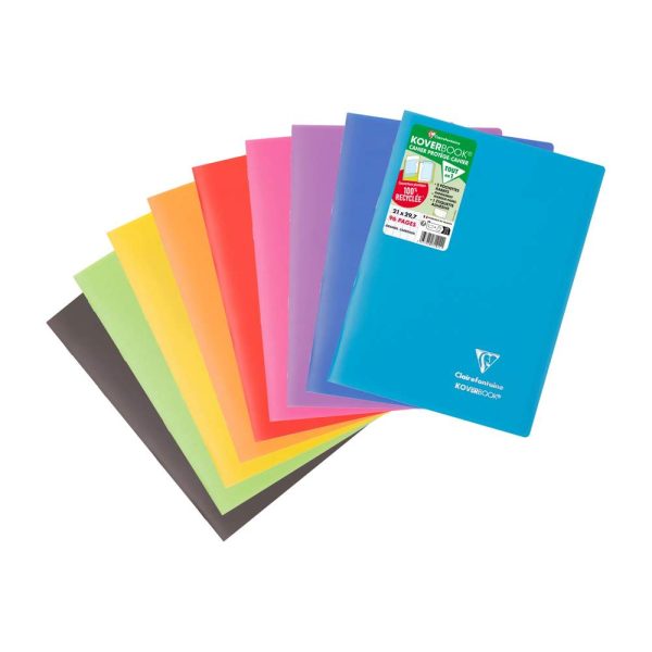 Cahier piqu&eacute; Koverbook A4 96 pages grands carreaux couverture polypropyl&egrave;ne opaque 100% recycl&eacute;