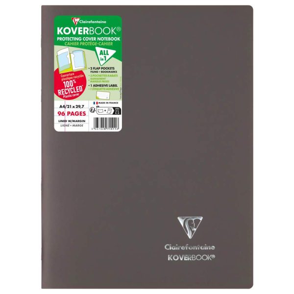 Cahier piqu&eacute; Koverbook A4 96 pages lign&eacute; + marge couverture polypropyl&egrave;ne opaque 100% recycl&eacute;