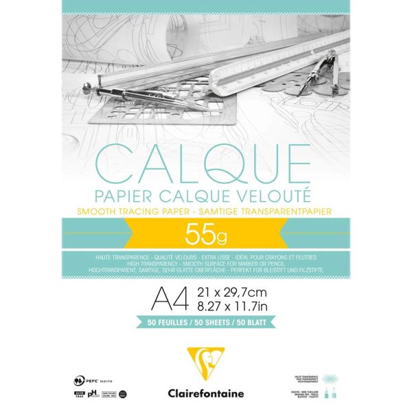 Papier Calque bloc coll&eacute; 50F A4 55g